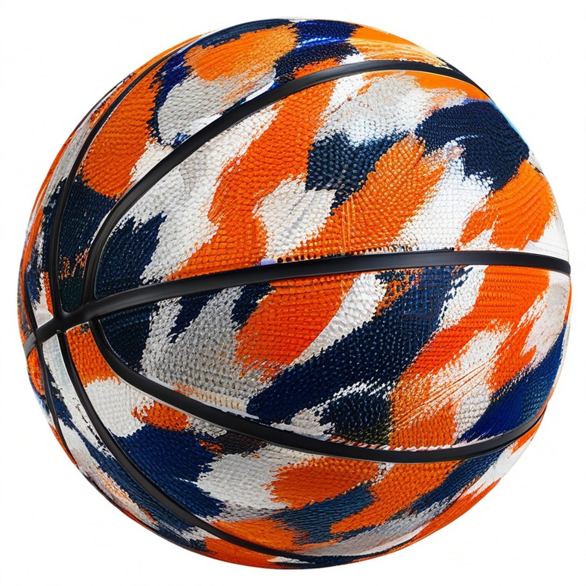 Ballon de basket extérieur motif multicolore orange, bleu et blanc