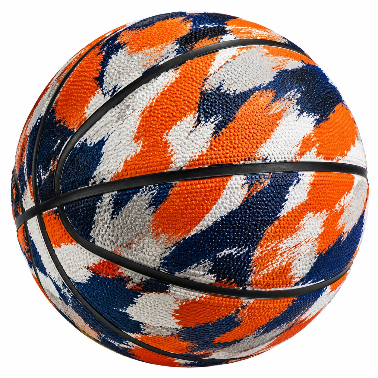 Ballon de basket extérieur motif multicolore orange, bleu et blanc