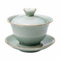 Gaiwan en céramique avec motif floral et bord doré