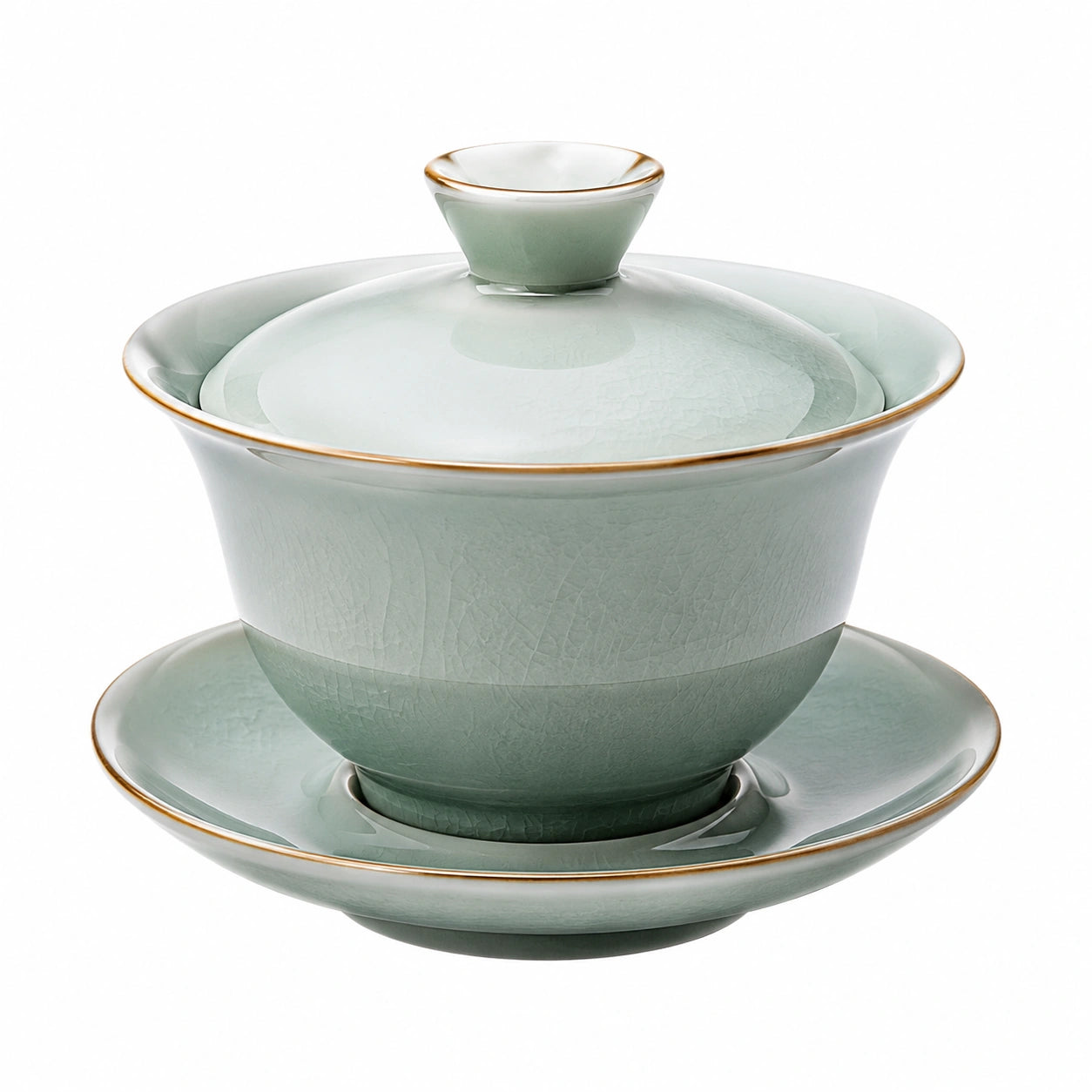 Gaiwan en céramique avec motif floral et bord doré