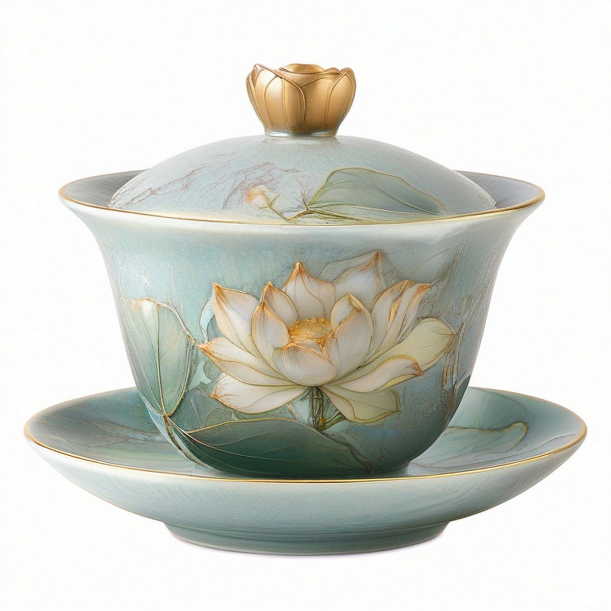 Gaiwan en Porcelaine Verte Motif Bambou