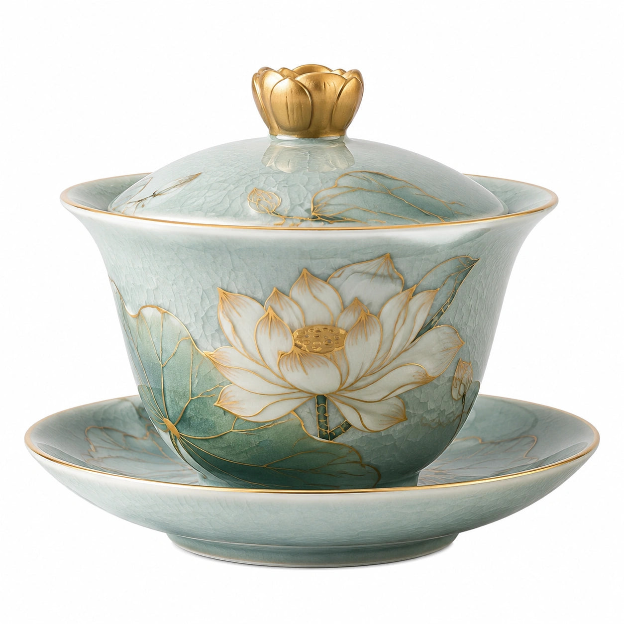 Gaiwan en Porcelaine Verte Motif Bambou