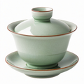 Gaiwan en Porcelaine Vert à Motif Floral Élegant