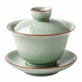 Gaiwan en Porcelaine Vert à Motif Floral Élegant