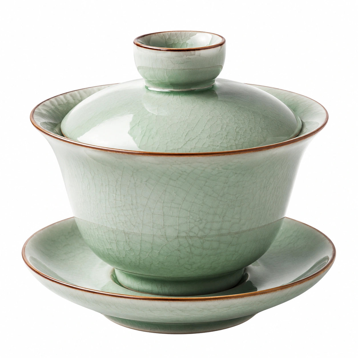 Gaiwan en Porcelaine Vert à Motif Floral Élegant