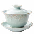 Gaiwan en porcelaine vert céladon avec motif nuage sculpté