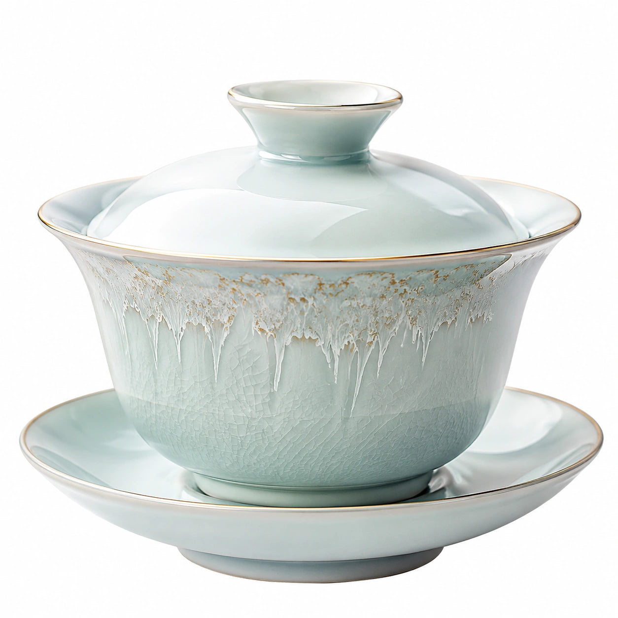 Gaiwan en porcelaine vert céladon avec motif nuage sculpté
