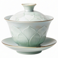 Gaiwan en Porcelaine avec Motif Floral Magnolia, Vert Pâle