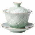 Gaiwan en Porcelaine avec Motif Floral Magnolia, Vert Pâle