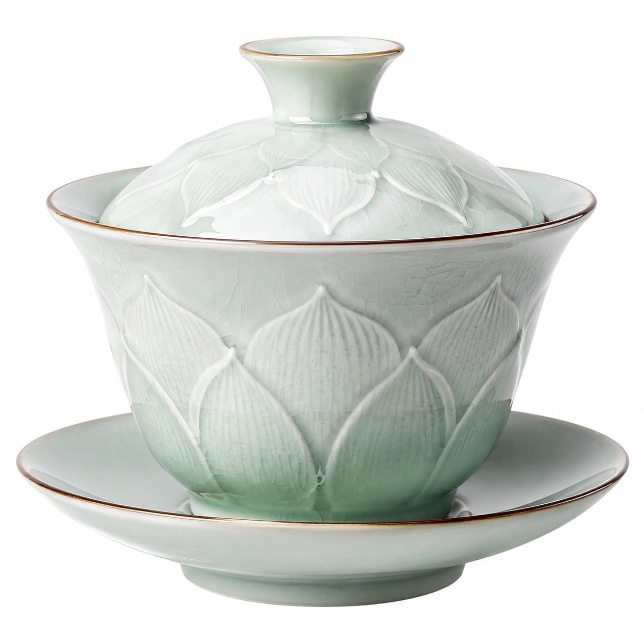 Gaiwan en Porcelaine avec Motif Floral Magnolia, Vert Pâle