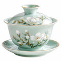 Gaiwan vert avec motif lotus doré