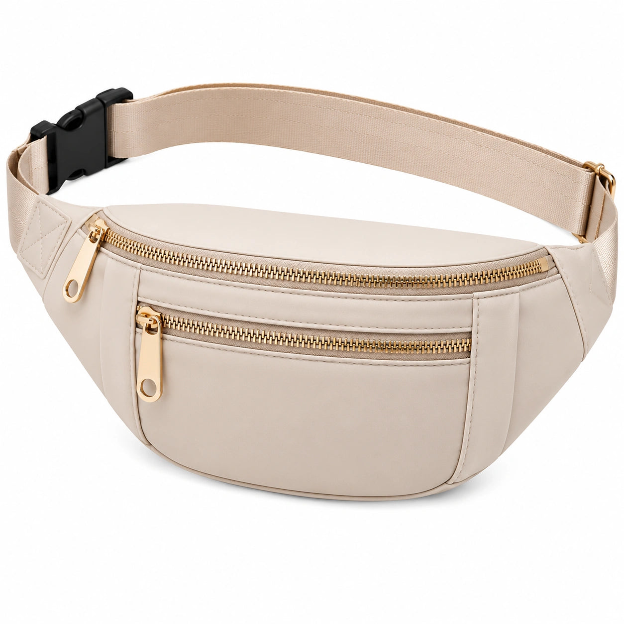 Grand sac banane beige avec poches multiples et sangle ajustable
