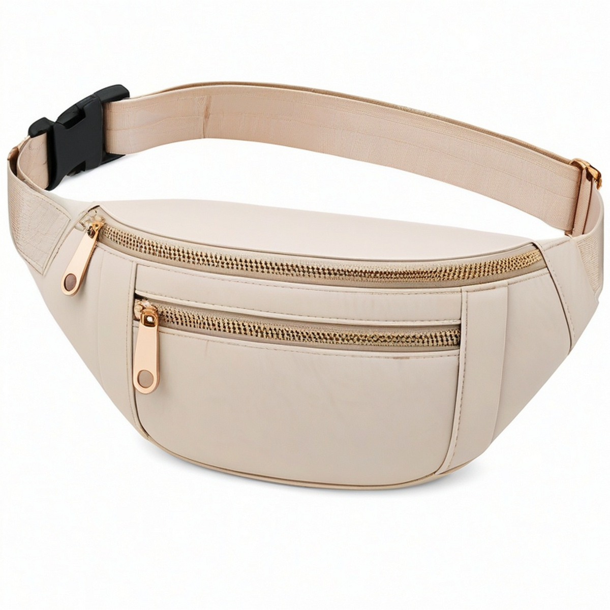 Grand sac banane beige avec poches multiples et sangle ajustable