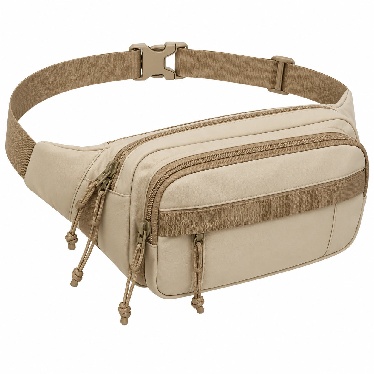 Sac banane beige unisexe 3L avec fermeture éclair