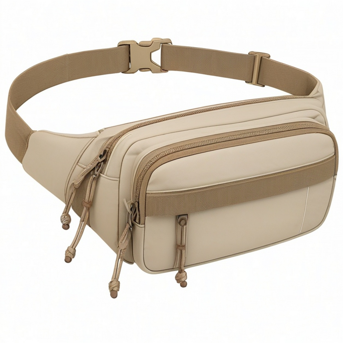 Sac banane beige unisexe 3L avec fermeture éclair