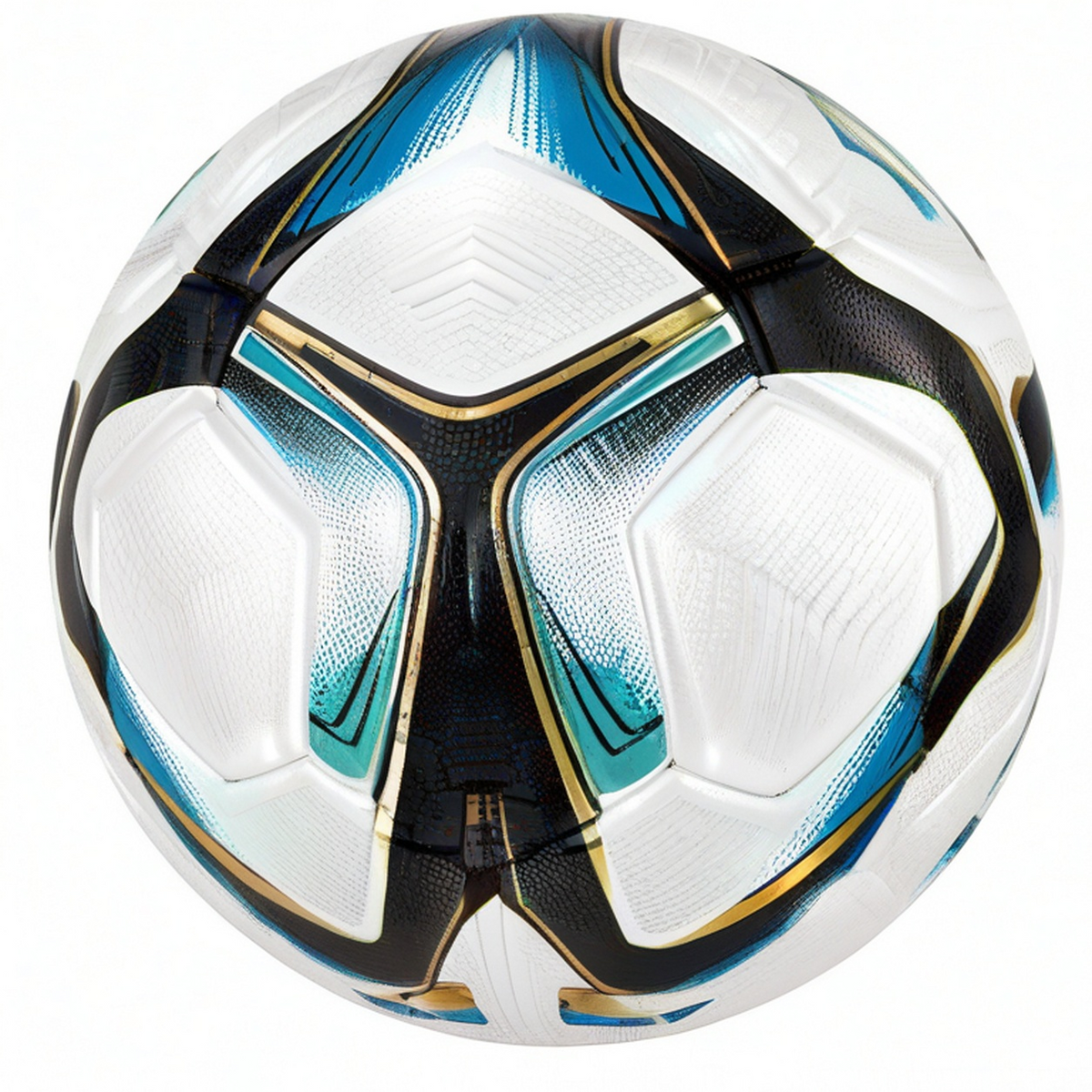 Ballon de Football Blanc Noir Doré Turquoise - Taille Standard