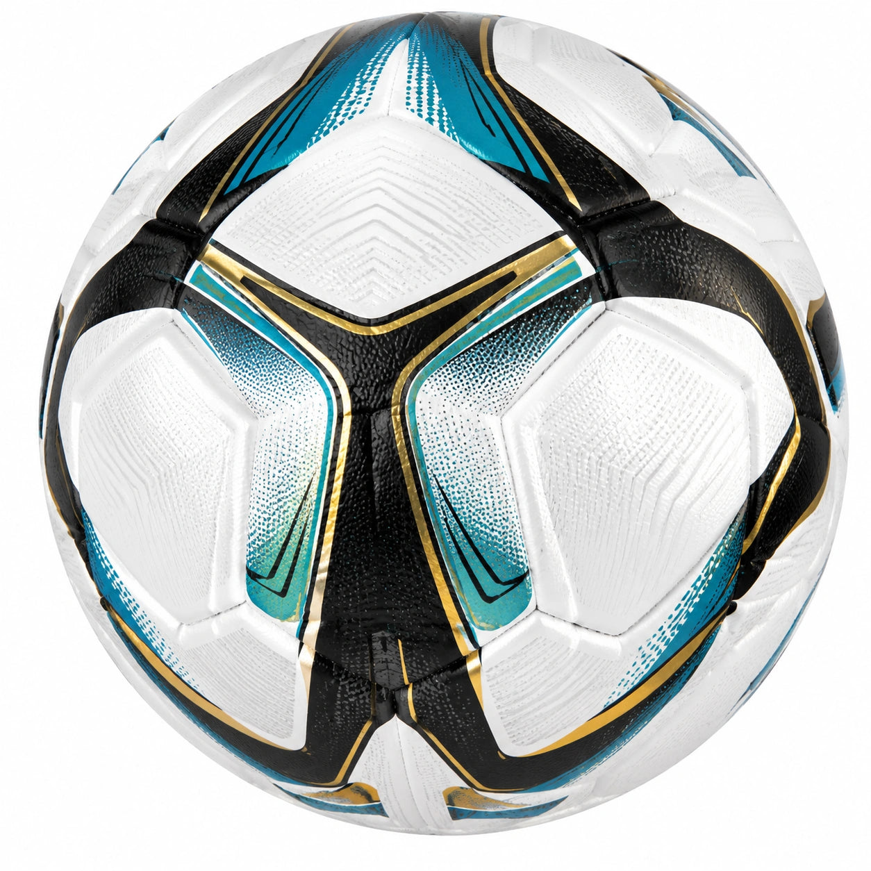 Ballon de Football Blanc Noir Doré Turquoise - Taille Standard