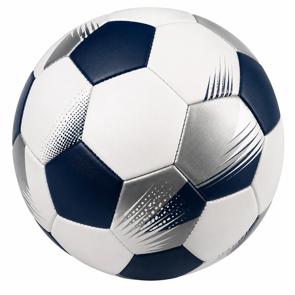 Ballon de football taille 5 blanc, bleu et argent pour entraînement