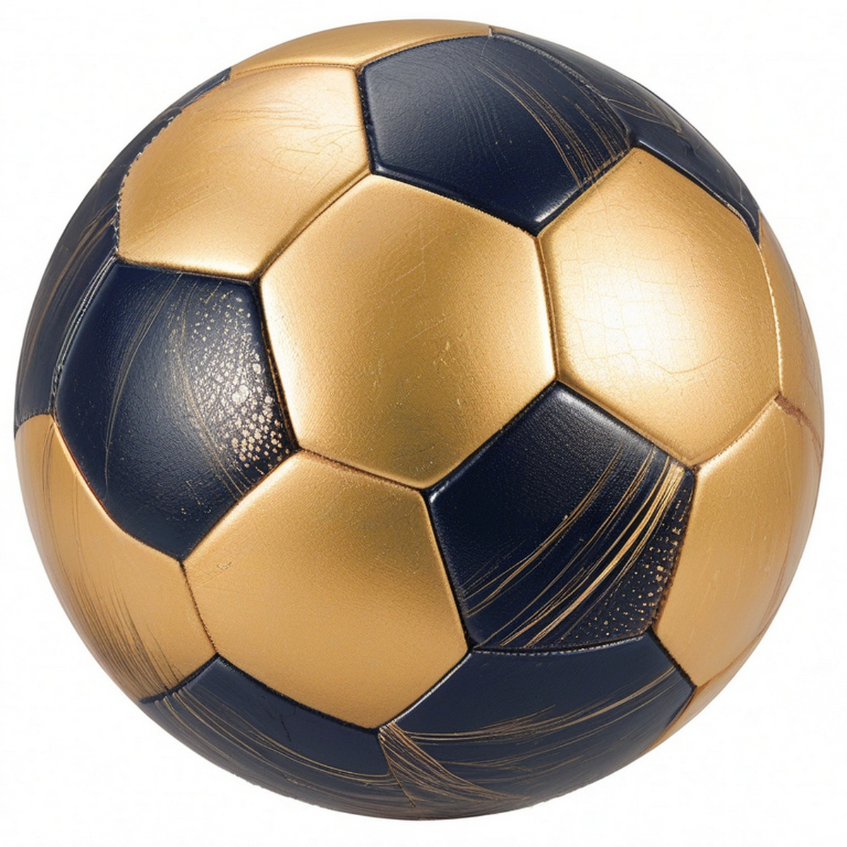 Ballon de football doré et noir avec structure cousue