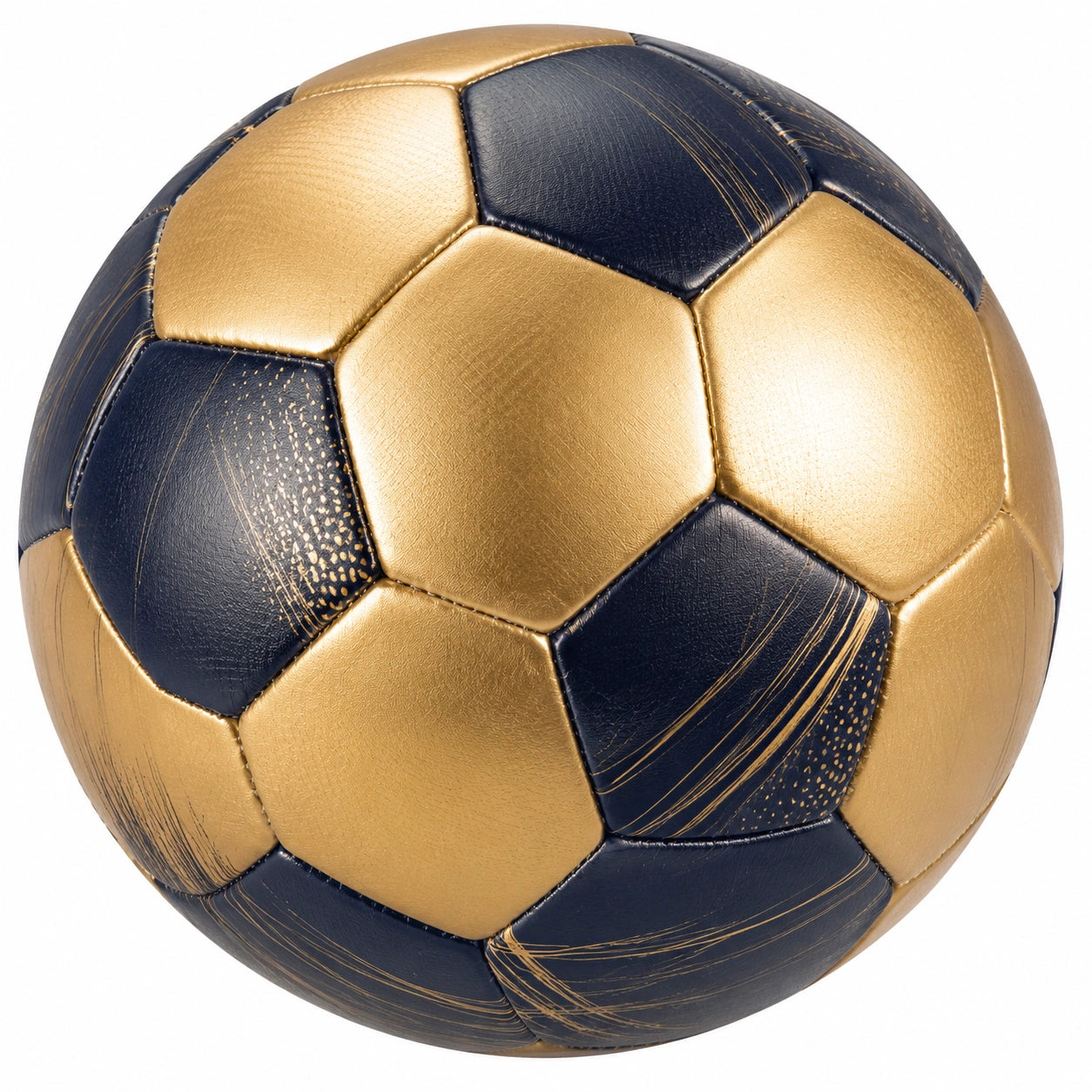 Ballon de football doré et noir avec structure cousue