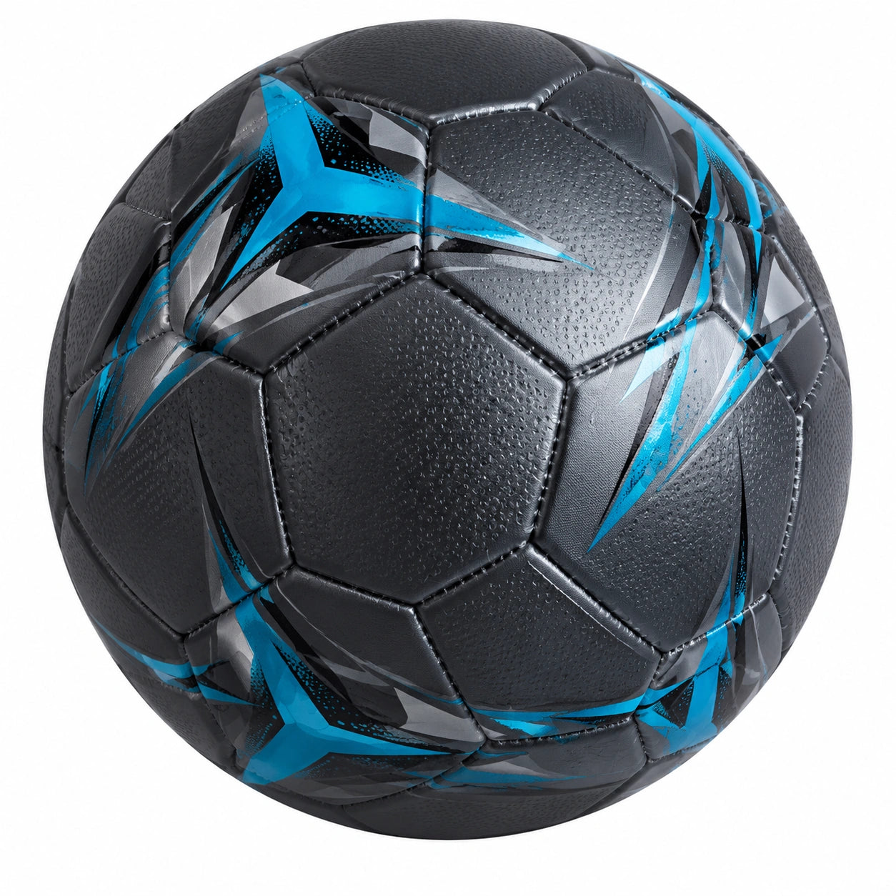 Ballon de football taille 5 noir avec motifs bleus dynamiques
