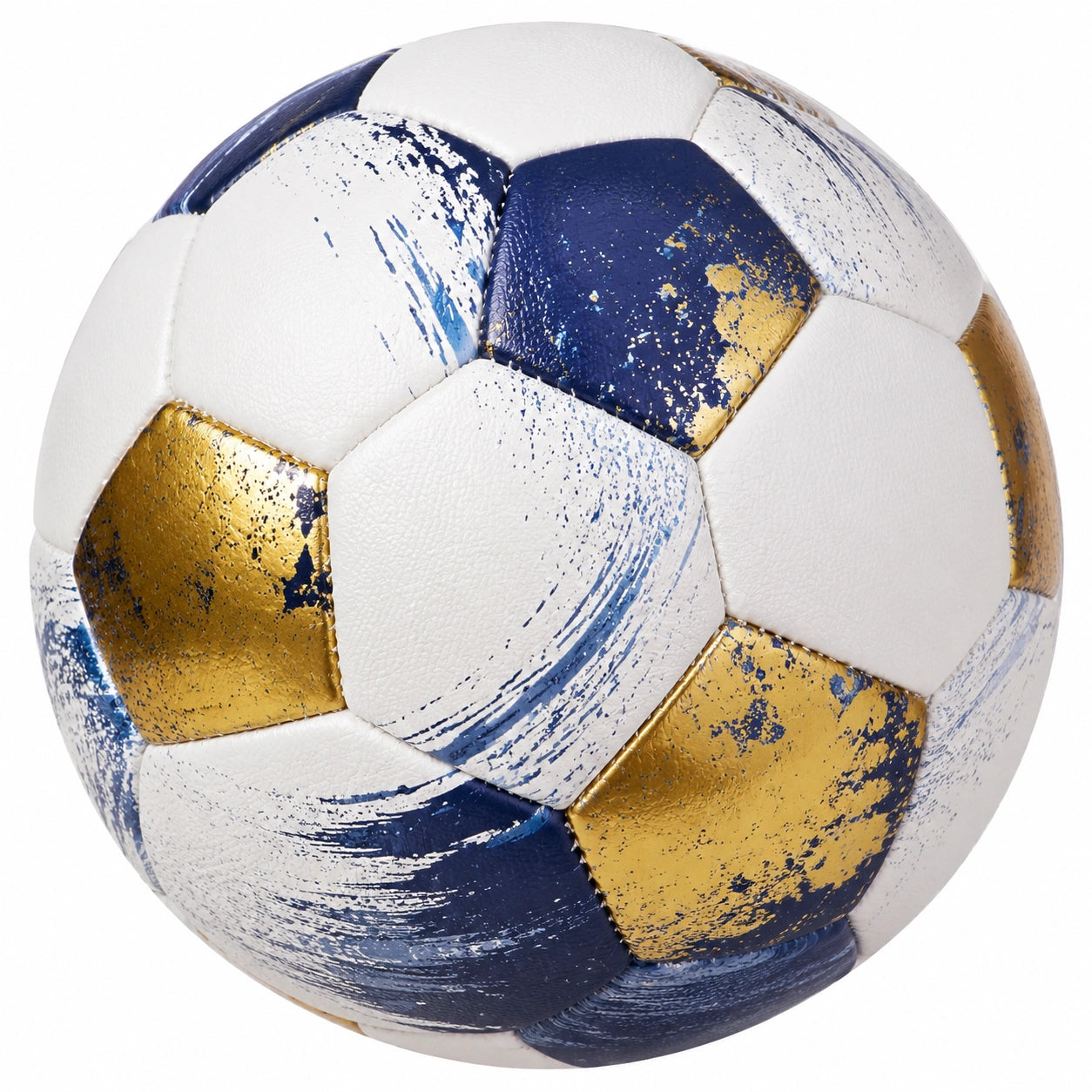 Ballon de football artistique blanc, bleu et or