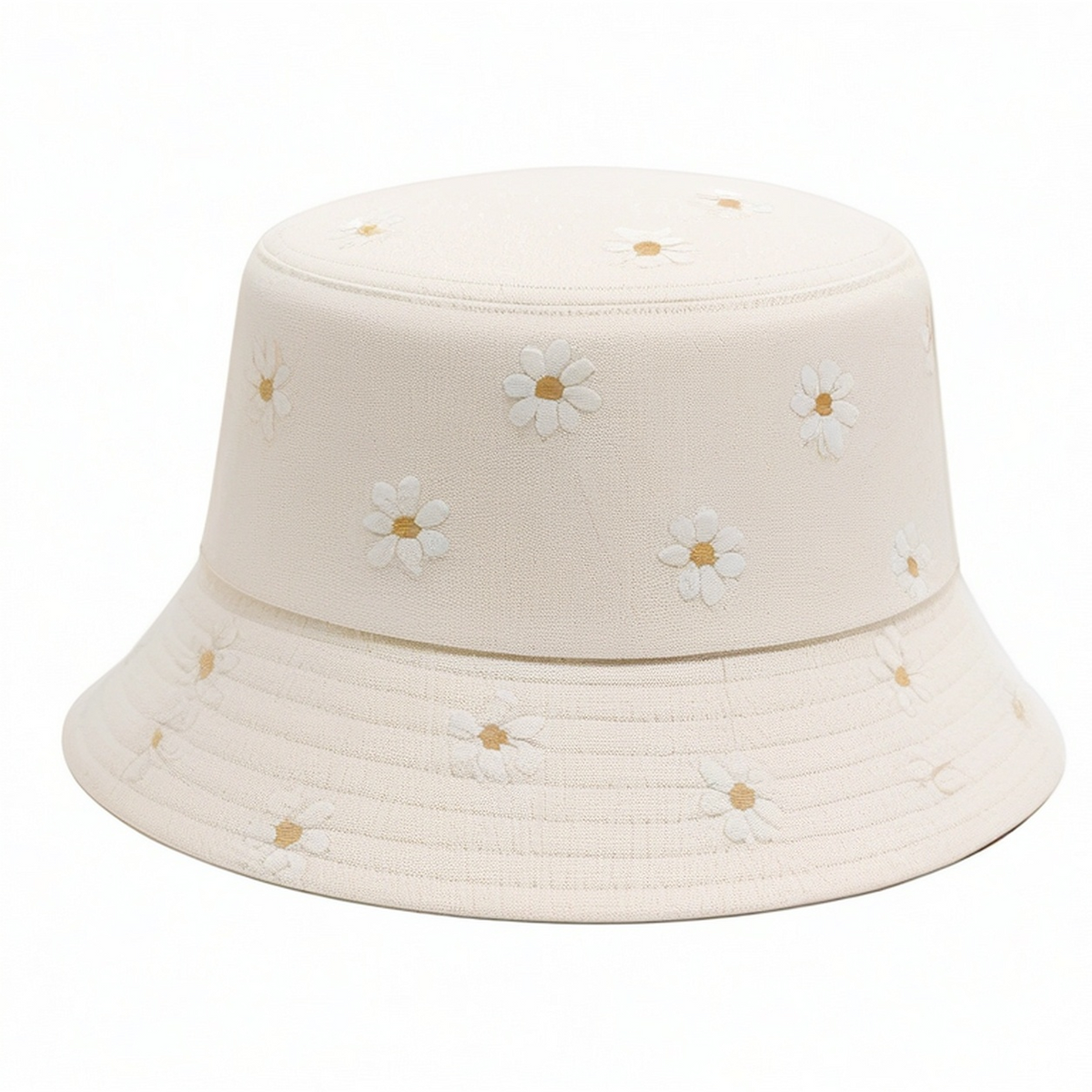 Chapeau Bob Beige avec Broderie de Marguerites