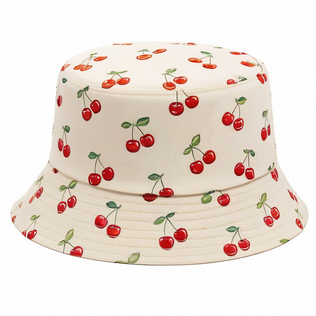 Chapeau Bob Motif Cerise Beige Rouge Vert