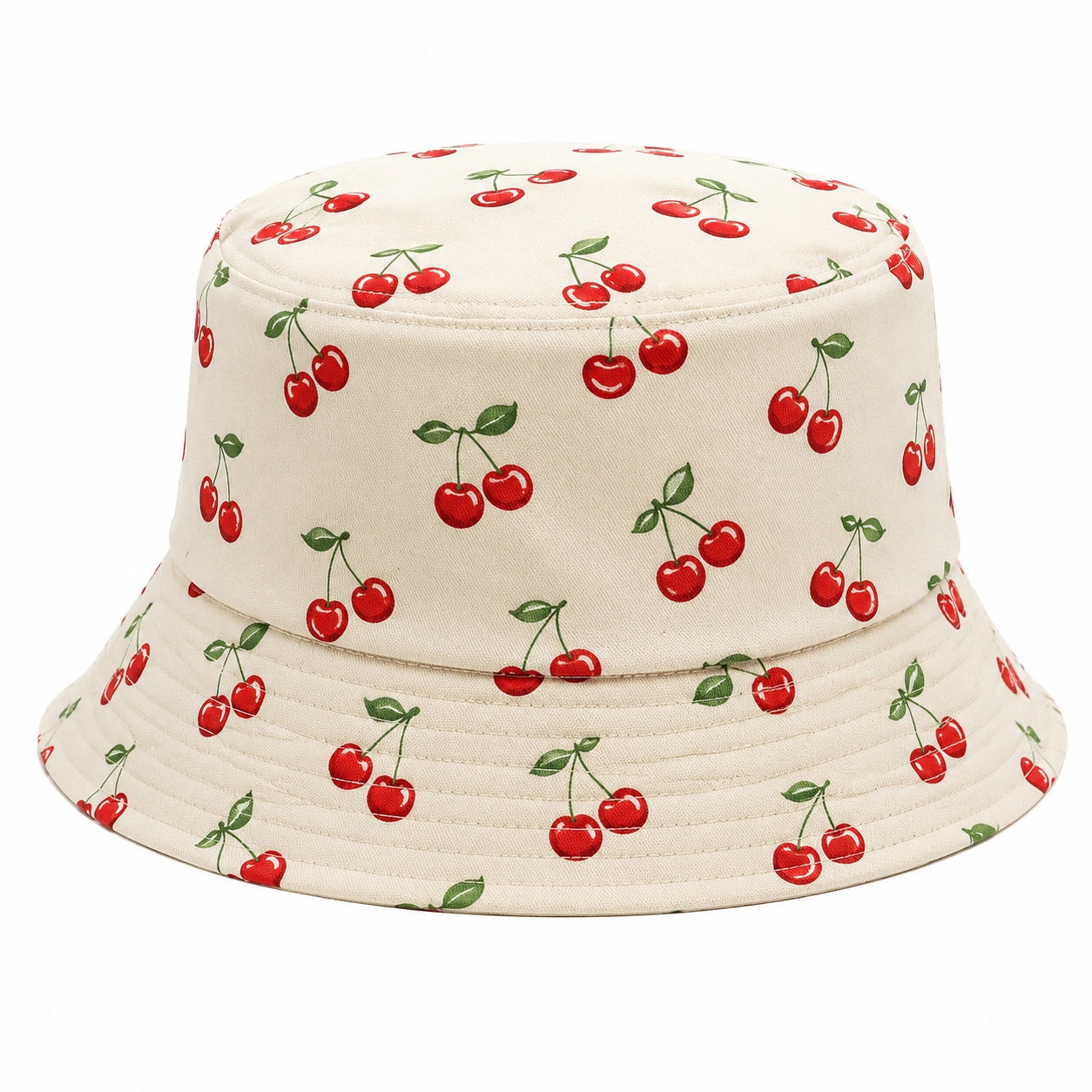 Chapeau Bob Motif Cerise Beige Rouge Vert