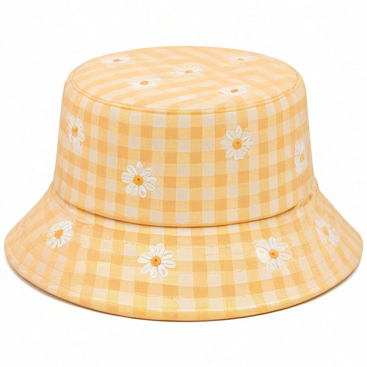 Chapeau Bob Vichy Jaune à Fleurs Brodées