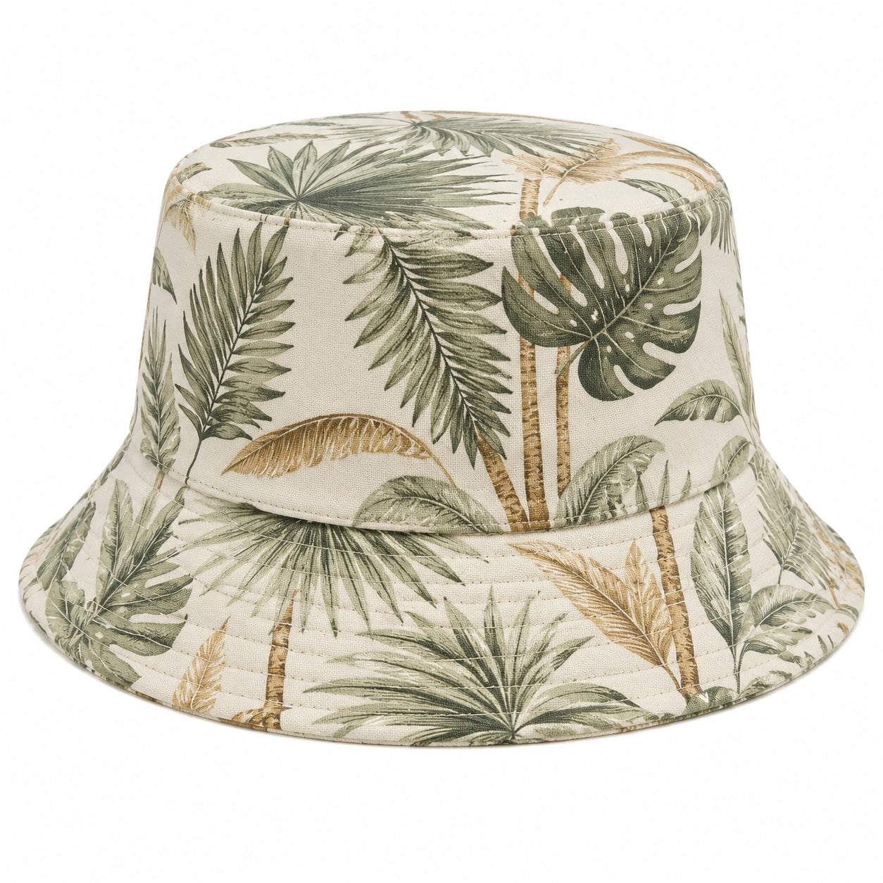 Chapeau bob tropical à feuilles beige et vert