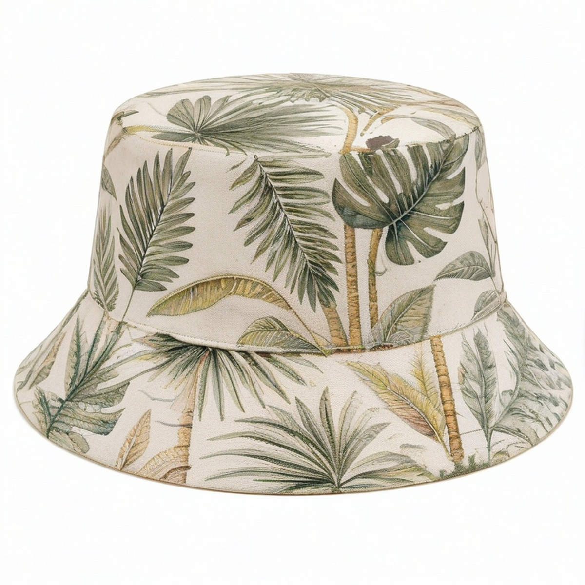 Chapeau bob tropical à feuilles beige et vert