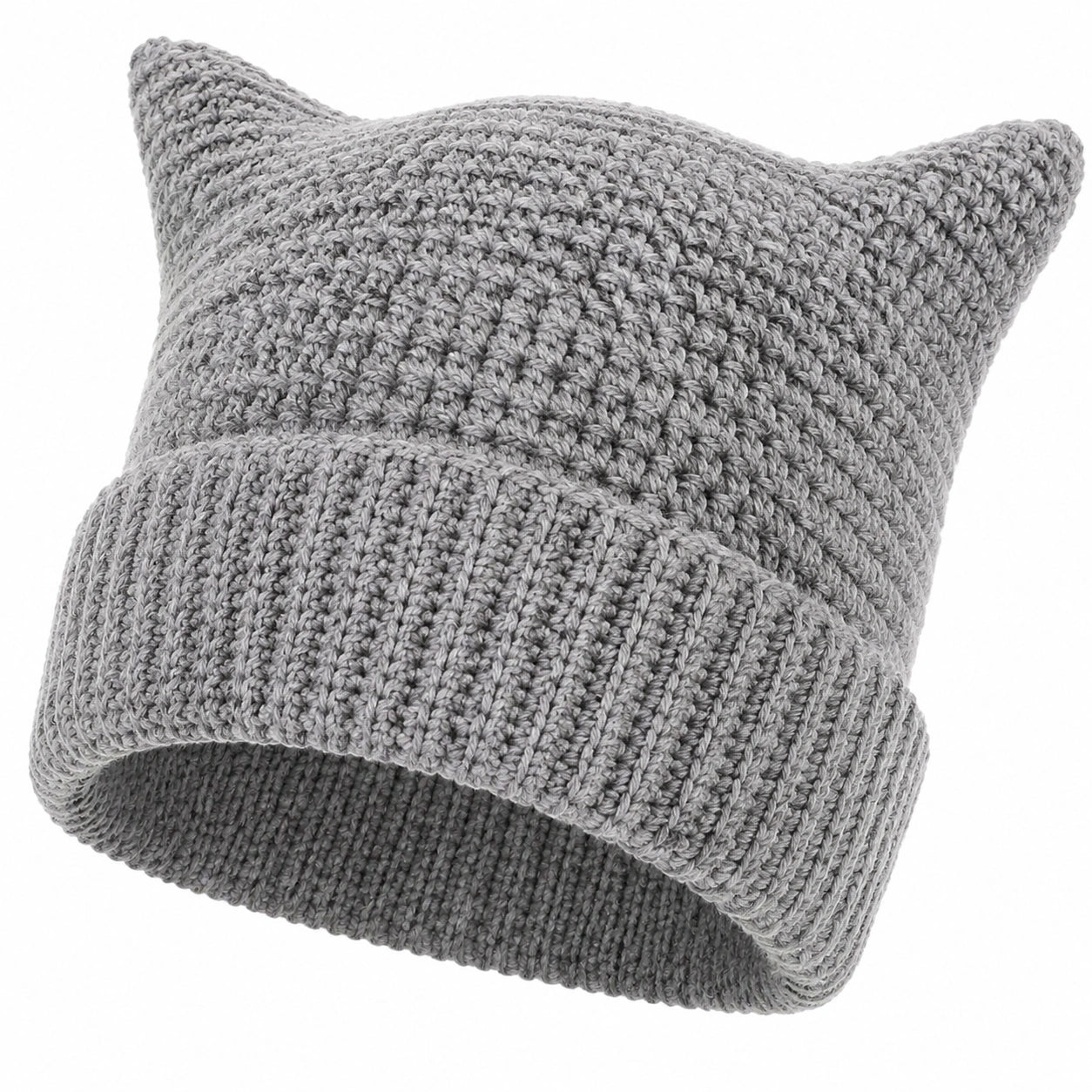 Bonnet gris à oreilles de chat en tricot pour adultes et adolescents