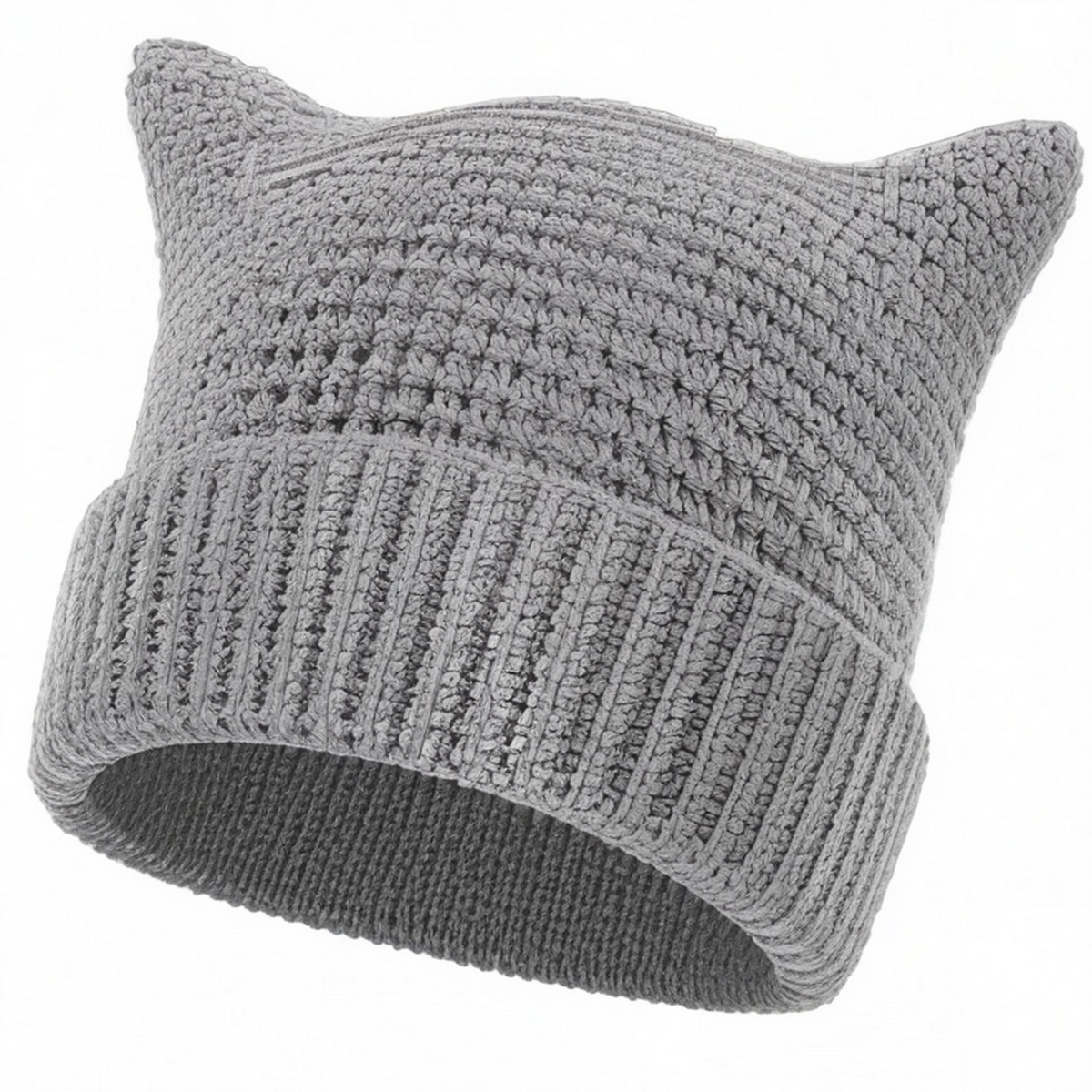 Bonnet gris à oreilles de chat en tricot pour adultes et adolescents