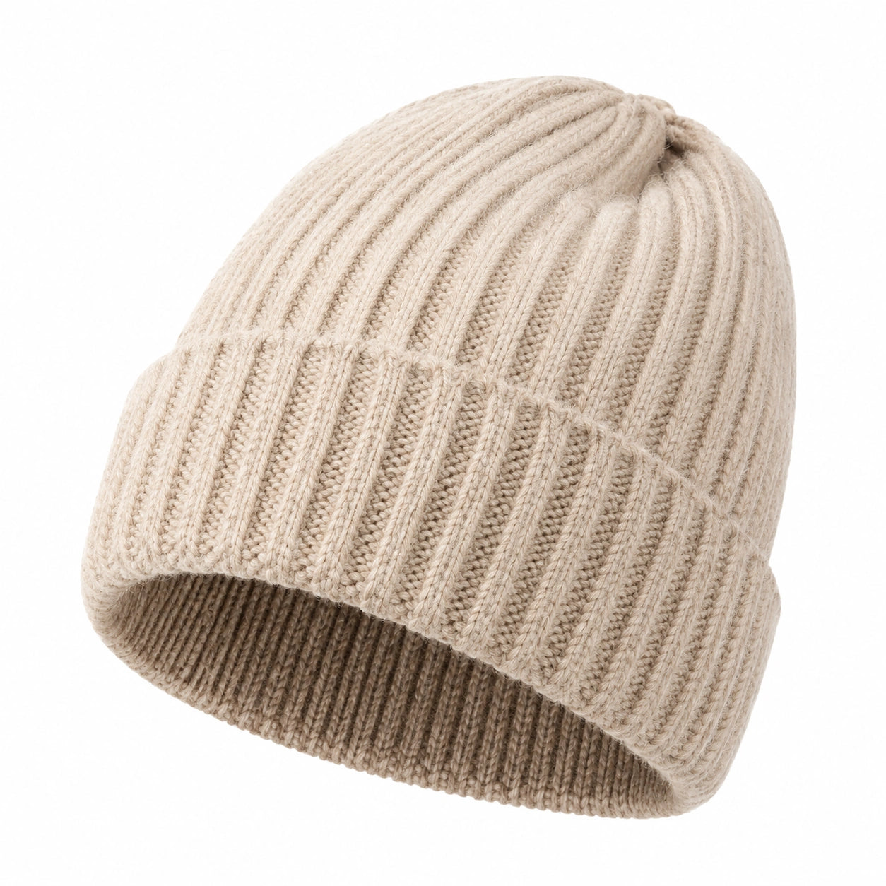 Bonnet côtelé beige pour l'hiver