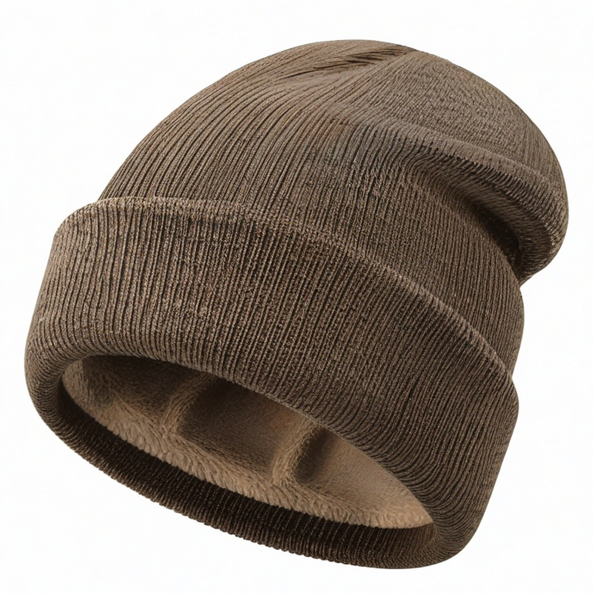 Bonnet d'Hiver Chaud Doublé en Côtelé Marron