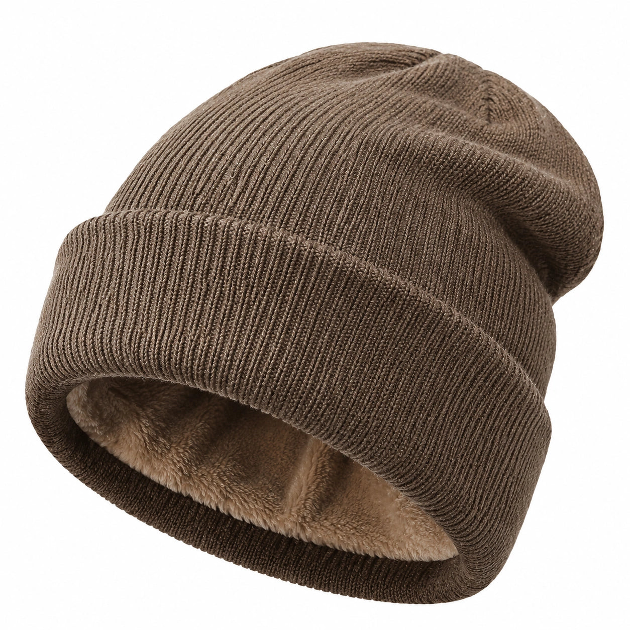 Bonnet d'Hiver Chaud Doublé en Côtelé Marron