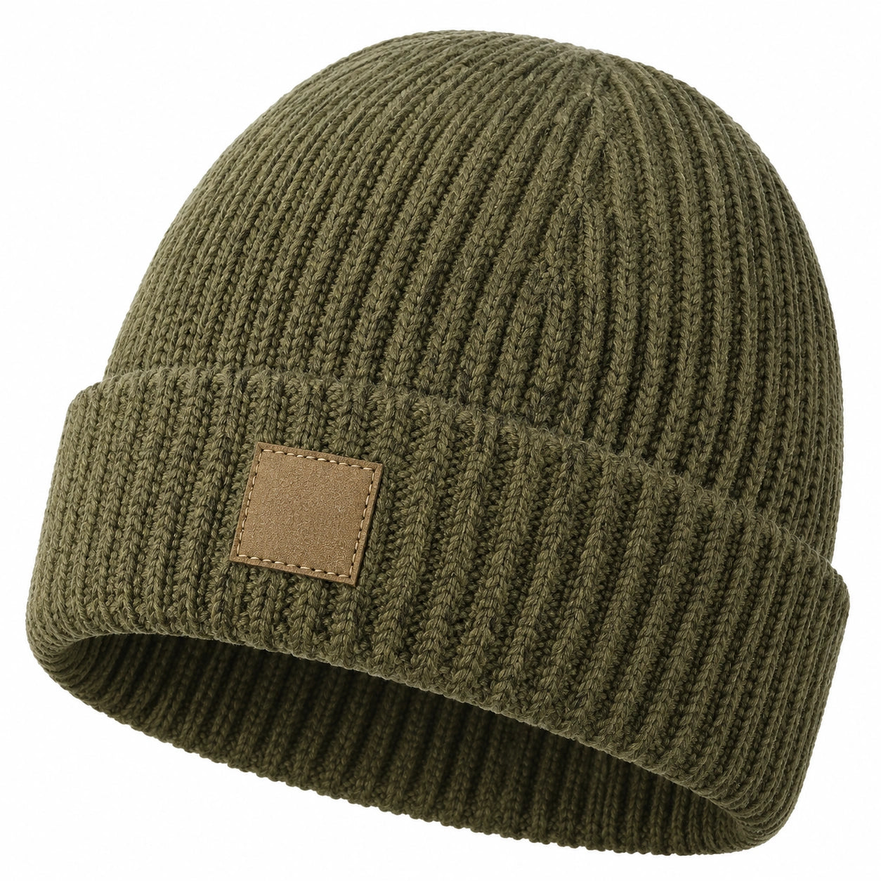 Bonnet côtelé extensible vert kaki pour adulte