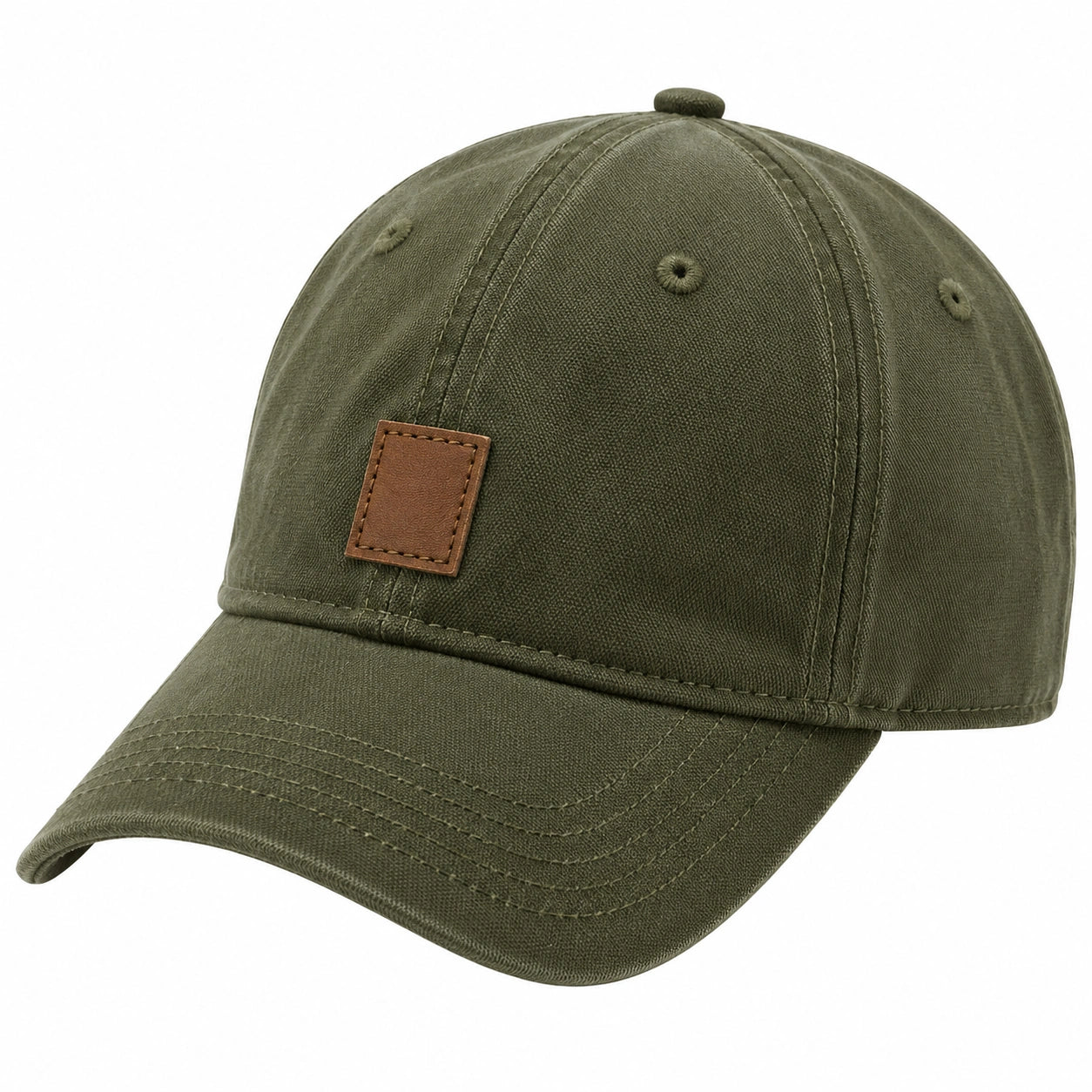 Casquette de baseball unisexe verte avec étiquette en cuir