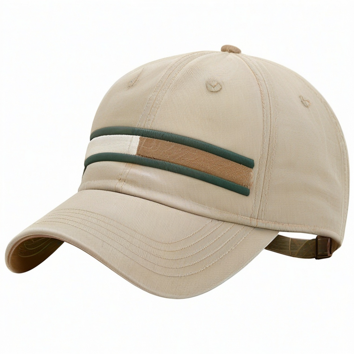 Casquette beige avec bandes vertes et brunes