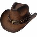 Chapeau de Cowboy Bleu avec Ceinture Tressée Décorative