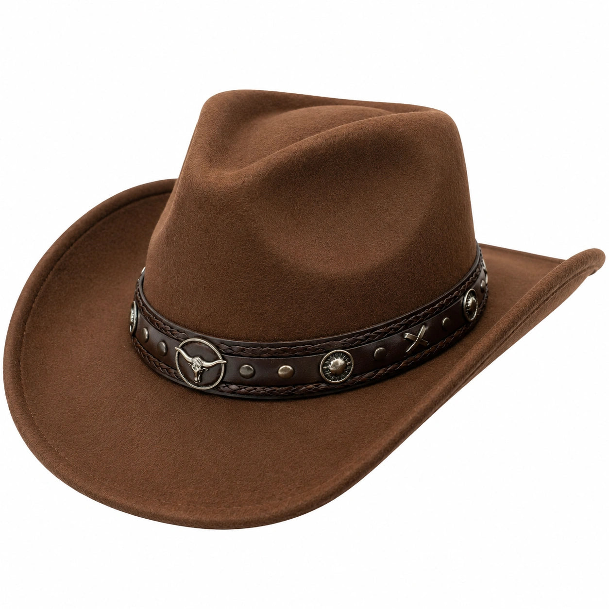 Chapeau Cowboy Brun avec Ornements Métalliques