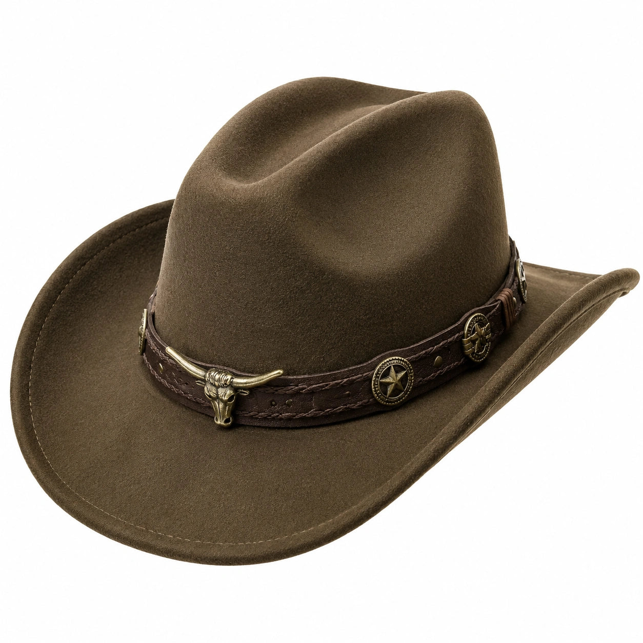 Chapeau Cowboy Marron avec Tête de Taureau