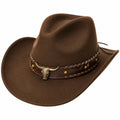 Chapeau Cowboy Beige avec Bande Décorative Marron