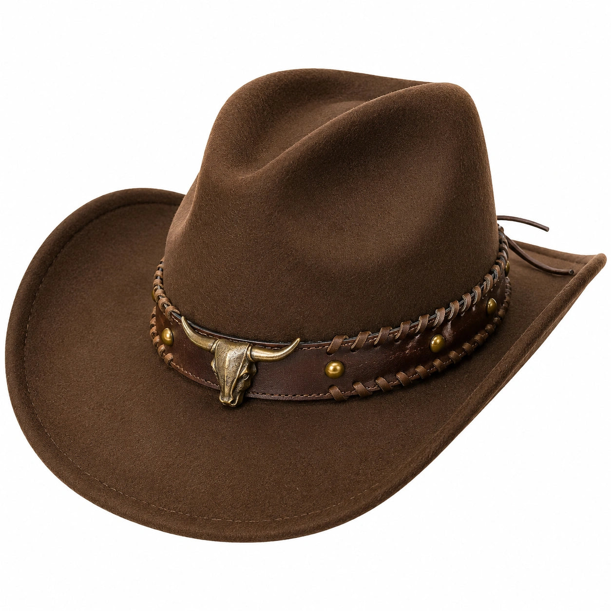 Chapeau Cowboy Beige avec Bande Décorative Marron